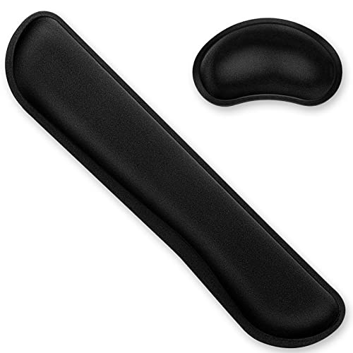 Wrist Rest, Canjoy Keyboard Wrist Rest Pad and Mouse Wrist Rest Kit, Soft Fabric Memory Foam Gaming Wrist Rest Cushion Support Pad, Easy Typing Pain Relief for Computer, Laptop, Office-Black