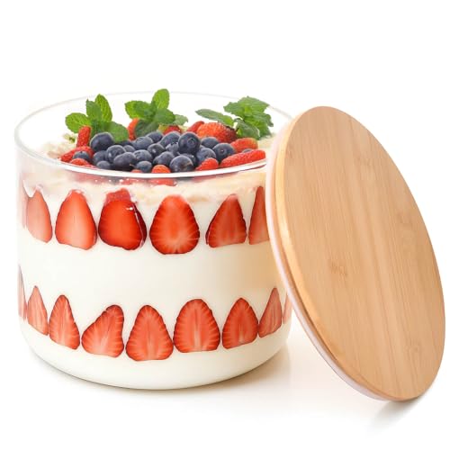 Leilifre 140oz Glass Trifle Bowl with Bamboo Lid - Large