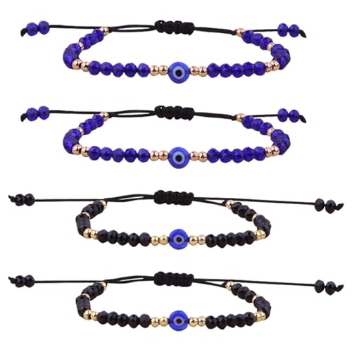 QFEHTHSK Pulsera De Ojos Azules De 4 Piezas, Pulsera con Cuentas, Pulsera Ajustable, Pulsera De Bendición, Joyería De Moda De Amuleto De La Suerte