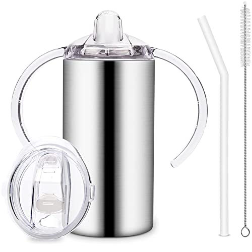 Image of Vermida 12oz Stainless Steel Sippy Cups for Toddlers with Handles, Spill Proof Double Wall Vacuum Insulated Sippy Cups, Kids Straw Cups with Extra Lids for School, Outdoor