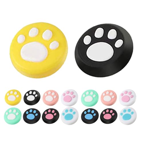 FRCOLOR Protectores de Joystick para Consola 16 Piezas con Diseño de Huellas de Gato Tapas Antideslizantes de Silicona en 8 Colores Mixtos Agarres para Pulgar Cómodos y Compatibles con