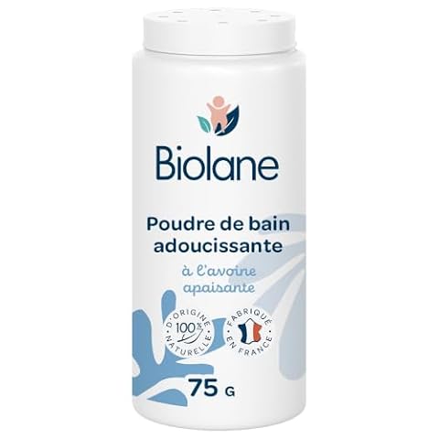 BIOLANE - Zmiękczający proszek do kąpieli - Kąpiel dla niemowląt - Chroni i łagodzi - 100% pochodzenia naturalnego - 75g - Od urodzenia - Wyprodukowano we Francji