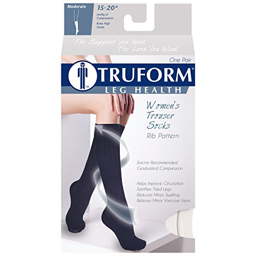 Image of Truform Compression Socks, 15-20 mmHg, Women's Dress Socks, Knee High Over Calf Length, White Rib Knit, Small (Pack of 2)