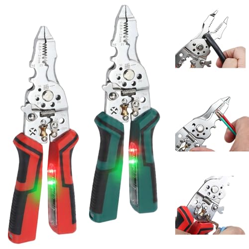 16 in 1 Folding Wire Stripper Pliers for Cutting and Pulling Wires, Multifunctional Cable Scissors, Voltage Tester Pliers, Detectable 12-250V for Professional and Home Use (Set)
