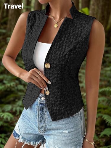 Image of Mina Self Women's 2026 Summer Lightweight Knit Vest Top - Breathable Stretchy Floral Trendy Casual Work Office Slim Waistcoat