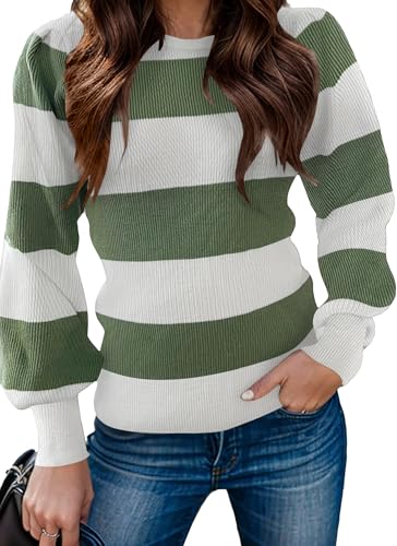 Image of Zeagoo Womens Sweaters Fall 2026 Dressy Casual Long Sleeve Shirts Ribbed Knit Winter Outfits Puff Pullover Jumper Tops