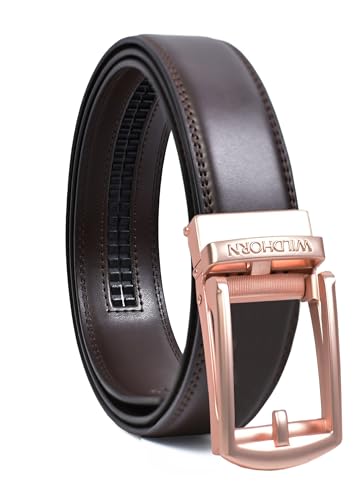 Image of WildHorn Men's Leather Belt Gift Set | Genuine Leather belt Strap with 2 Interchangeable Buckles | Formal & Casual Wear Adjustable Belt | Automatic lock leather belt for men