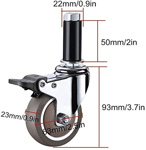 Zwenkwielen Plaatzwenkwielen Zwenkwielen 4 zwenkwielen M12 × 30 mm draad Industrieel transport Rubberen wielen met rem 75 mm/100 mm/125 mm 400 kg Universele zwenkbare stille meubelwielen Sta