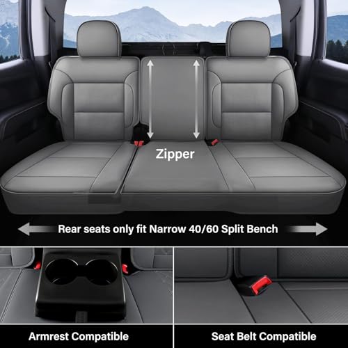 Image of Coverado Silverado Seat Covers Full Set, Faux Leather Car Seat Covers Fit for Chevy Silverado GMC Sierra 2007-2013 & 2019-2026 1500, 2020-2026 2500HD 3500HD Crew Double Extended Cab(Gray)