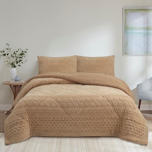 NH NOVOTEXTIL HOGAR Edredón Invierno Sherpa Cama 135 (230x260) Extra Grueso 560gr/m2 Efecto Borreguito - Edredón Suave, Cálido y Transpirable con 2 Fundas Almohada (50x70) (Jarkov Beige)