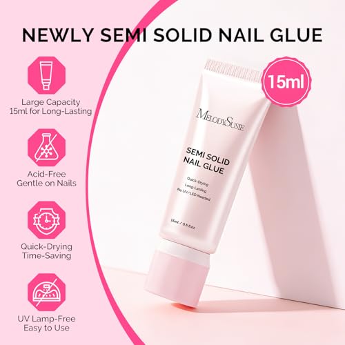 Image of MelodySusie Super Strong Nail Glue, Semi Solid Nail Glue Press On Nails, Quick Drying, No UV Lamp Needed, Long Lasting, Nail Glues DIY Home Salon Manicure 15ml
