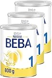 BEBA 1 - Anfangsmilch von Geburt an, Nur Laktose, Ohne Palmöl, Ohne Fischöl, Babynahrung, Baby-Milchpulver, 3er Pack (3 x 800g)