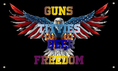 Vrogadso Guns Titties Beer and Freedom Flag, 3x5 Feet, Protest Blue Political Statement Polyster Banner with 4 Grommets