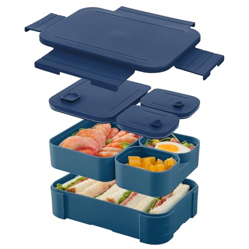 GPREESUS 3 in 1 Leak-Resistant Bento Lunch Box For Adults, Teens, & Larger Appetites; Reusable BPA-Free Meal Prep Container with 3 Compartments, Dishwasher/Microwave Safe(Navy Blue)