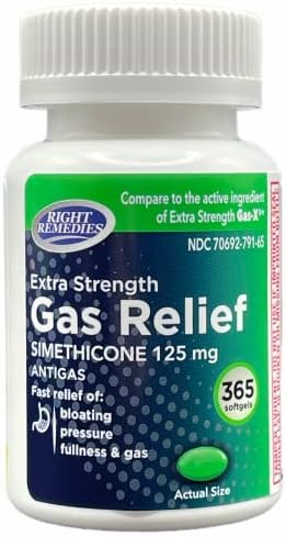 RIGHT REMEDIES Gas Relief, Simethicone 125 mg, (365 Softgels), Fast Relief from Gas, Bloating, Fullness, Painful discomfort, Compare to Gas-X Extra Strength Active Ingredient