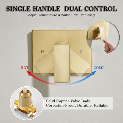 Image of Brushed Gold Shower System with 10Inch Rain Shower Heads with Handheld Spray Combo, Gold Shower Faucet Set with Rain Shower and Handheld, Gold Shower Head and Handle Set(Shower Valve Kit Included)
