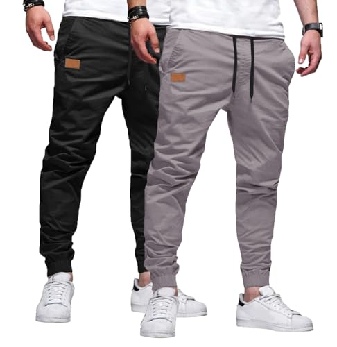 JMIERR Mens Casual Joggers Pants - Cotton Drawstring Chino Cargo Pants Hiking Outdoor Twill Track Jogging Sweatpants Pants