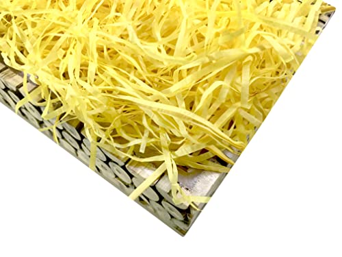 Image of Eco Sarras thin shredded paper crinkle paper grass strips gift tray decoration, gift hamper decorations, gift box fillers, wedding birthday & valentines day gift (200 Grams, Yellow)