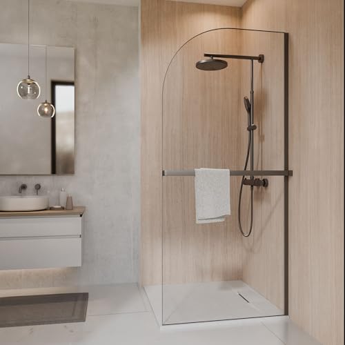 SCHÖNER WOHNEN-Kollektion YUNA Walk In Duschwand 90x200 cm mit Bogen ESG 6 mm Klar hell Industrial eloxiert inkl Handtuchhalter rechts oder links montierbar