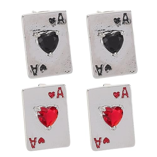 Abaodam 2 Pares de Pendientes de Botón de Cobre Diseño de Cartas de Póker y Corazón, Brillo Duradero y Ajuste Cómodo para Uso Diario en Mujeres y Niñas