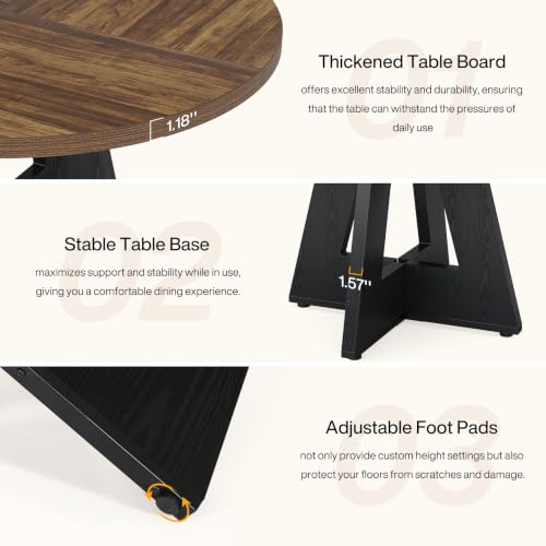 Image of Tribesigns 47 inch Round Dining Table Wood Kitchen Table for Dining Room, 47 inch Dinner Room Tables for 4-6, Farmhouse Accent Furniture with Wooden Tabletop and Cross Base, Rustic+Black