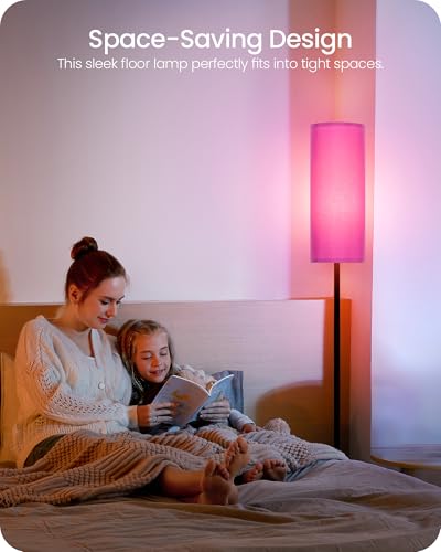 Image of Dimmable Purple Floor Lamp for Living Room with Remote and Foot Switch, Corner Floor Lamp for Bedroom, 64.4 inch Standing Tall Lamp, 10W 900LM Bulb Included, 3000K-6500K, Linen Shade, FCC Listed Z06LD05W1