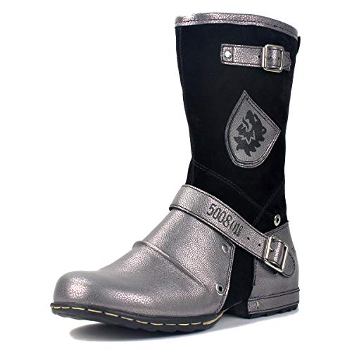 osstone Bottes de Cow-Boy Moto pour Hommes Mode Zipper-up Bottes Chukka en Cuir Chaussures décontractées OS-5008-1-H-Silver-10 Cover