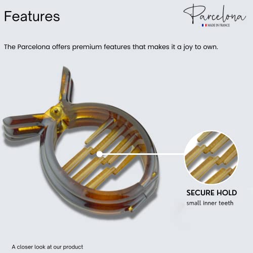 Parcelona French Round Inner Teeth Tortoise Shell And Black Cellulose Set Of 2 Hair Clips For Women thumb #2