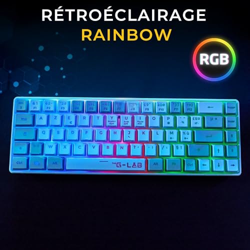 The G-Lab Keyz Hydrogen, tastiera Gamer 60%, semi-meccanica cablata Azerty FR, retroilluminazione multicolore - Mini tastiera Gamer silenziosa, formato compatto TKL - Pc/ps4/Ps5 - bianco/grigio - Tastiera gaming - Immagine 3