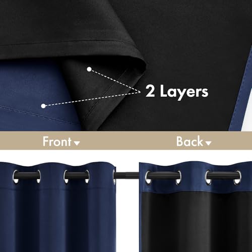 Image of MIULEE Navy Blue 100% Blackout Curtains for Bedroom 40x45 Inch Length | 2 Thick Layers Thermal Insulated Short Curtains with Black Liner, Noise Reducing Grommet, Drapes for Living Room, 2 Panels