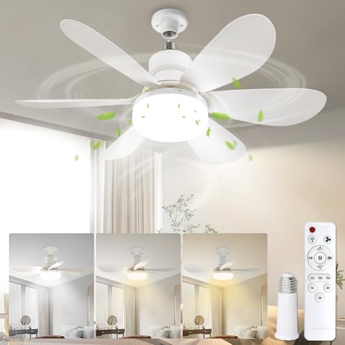 VTYXCTIGJ Socket Fan Light with Remote, Portable Small Ceiling Fans with Lights Bulb for Bedroom,...