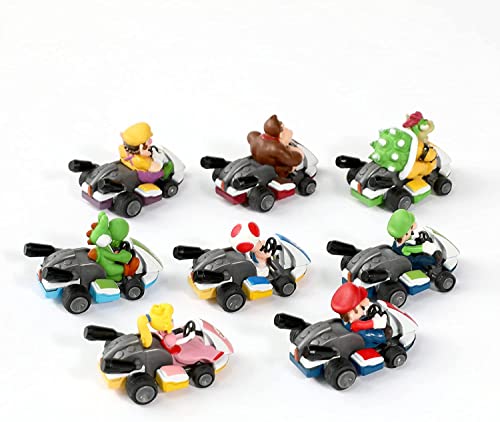 Chezmax Mario 1.5-Inch Action Figure Collector Set,Birthday Party Cake Decorations,Pull Back Kart Cars 8-Pack #TOP18