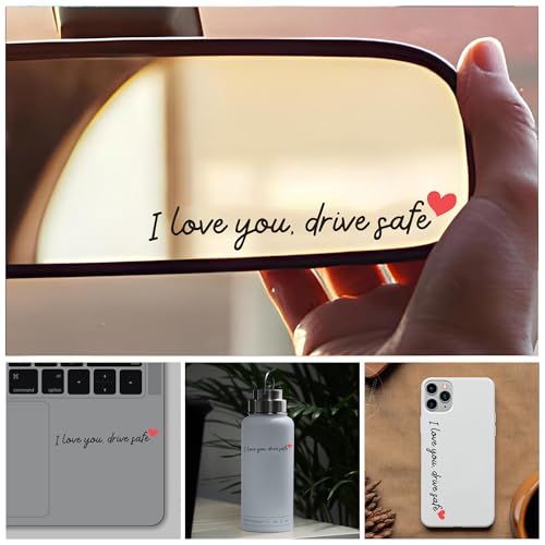 Image of Miarita 3X I Love You Drive Safe Mirror Sticker, Cute Car Stickers for Womens, Car Decals for Women, Rear View Mirror Sticker, Valentines Day Gifts for Her, Him (I Love You Drive Safe Black)