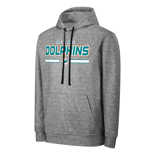 FOCO NFL Men's Officially Licensed Gray Team Color Primary Logo Wordmark Performance Victory Stripe Pullover Hoodie, Miami Dolphins, X-Large