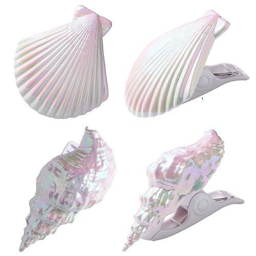 CaLoogn Shells Beach Towel Clips for Pool Chairs, Lounge Chairs, Drying Racks Decorative Windproof Towel Clips 4 Pieces (Electroplating)