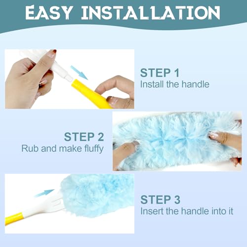 Image of 50pcs 360 Dusters Refills for Swiffer Dusters with 4X Microfibers,Blue Heavy Duty Efficient Duster Kit Disposable Dusters Refills with 1 Handle for Cleaning Furniture, Blinds, Ceiling Fans, Pet Hair