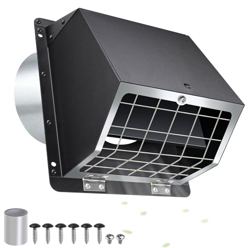 3 Inch Dryer Vent Cover Outside with Mesh and Damper Metal Wall Vent Exhaust Vent Cover Exterior Dryer Vent Hood Wall Mount Extractor Vent Outdoor Dryer Vent Cover for House Laundry AC Air Vents-Black