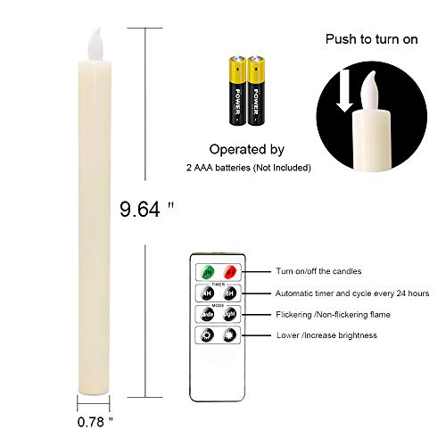 Image of Eldnacele Flameless Taper Candles with Remote and Timer, Battery Operated Real Wax 6 Pack Ivory LED Candles for Dinner Wedding Holiday Decorations