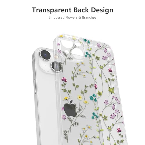 Image of RALEAVO Floral Case for iPhone 14, Clear Case with Flower Branch Pattern, Cute Cover Case for Girls Women, Slim Thin Soft Silicone Shockproof Phone Case, Wireless Charging Compatible, Transparent | for iPhone 14 Case Clear with Cute Flower Branch Pattern,Pretty Case for Girls Women,Soft Silicone Shockproof Cover