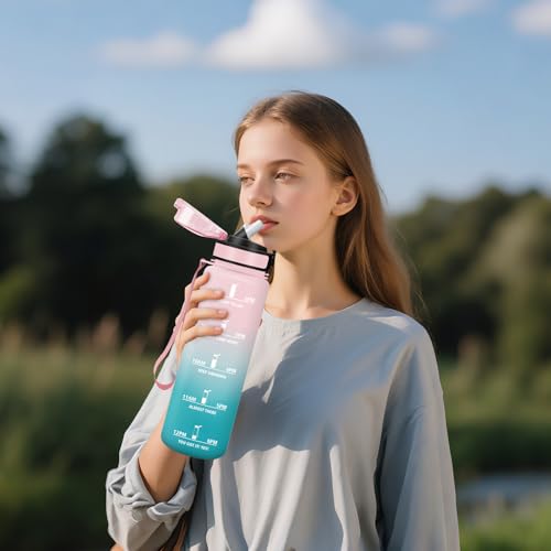 HoneyHolly Trinkflasche 1L, Auslaufsicher, Trinkflasche Kohlensäure Geeignet, Wasserflasche BPA-Frei, Sportflasche mit Strohhalm… – Ansicht 6
