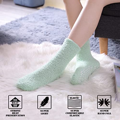 Image of FNOVCO Non Slip Socks for Women Winter Warm Cozy Fuzzy Slipper Socks Soft Fluffy Hospital Socks with Grips