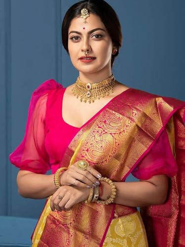 Sari Banarasi de diseño étnico en tejido Zari elegante color magenta 5