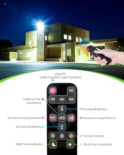 Linke 60W Security Lights Outdoor Motion Sensor, 5640 Lumen LED Floodlights with PIR Sensor, IP66 Waterproof Motion Sensor Outdoor Wall Light with Remote Control for Garden Backyard Garage Doorways - Image 5