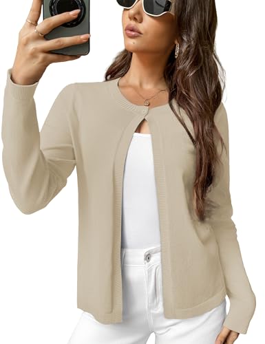 Image of OmicGot Women's Long Sleeve Shrugs Open Front Cropped Cardigan Sweater Bolero Shrugs S-XL