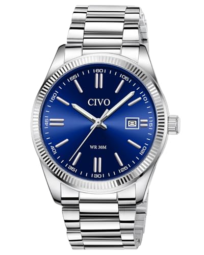CIVO Montre Homme Acier Bleu: Analogique Quartz Business Montre Bracelet Etanche Lumineux - Mode Cadeau Homme