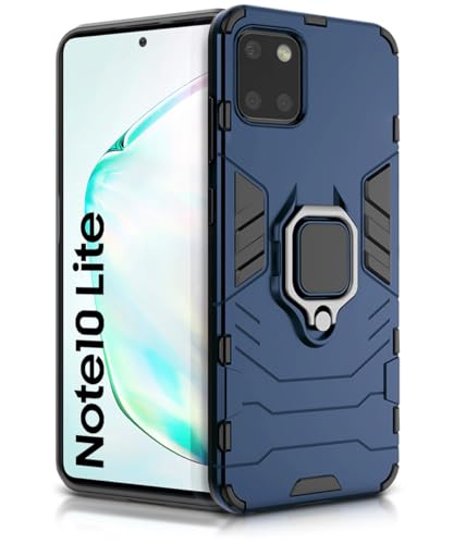 Image of WOW IMAGINE Shock Proof Back Case Mobile Cover for Samsung Galaxy Note 10 Lite | Back Cover Case (Tough Armor | Hybrid PC + TPU | Ring Holder & in-Built Kickstand | Blue)