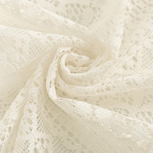 Image of Lace Short Curtain 150x60cm, Semi Sheer Cafe Curtain Kitchen Window Valance, Light Filtering Kitchen Curtains for Small Windows
