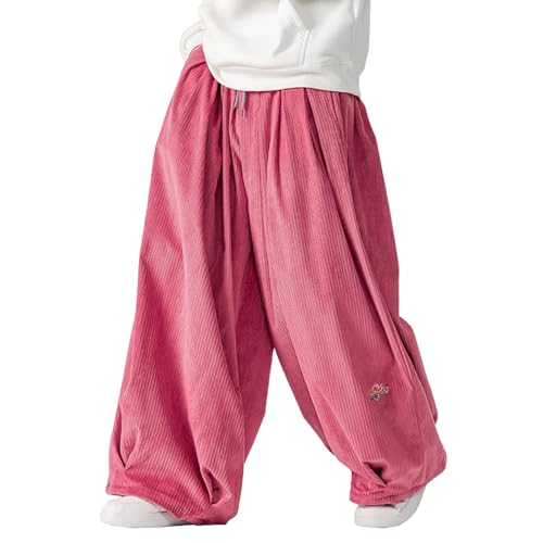 GURUNVANI Mens Corduroy Loose Fit Pants Baggy Wide Leg Drawstring Streetwear Trouser