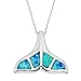 Sterling Silver Created Blue Opal Whale Tail Pendant with 18" Chain