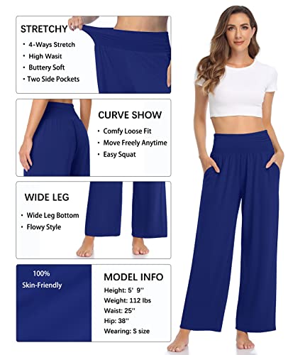 Image of TARSE Womens Wide Leg Pants Casual Loose Yoga Sweatpants Comfy Lounge Pajama Flowy Pants Pockets